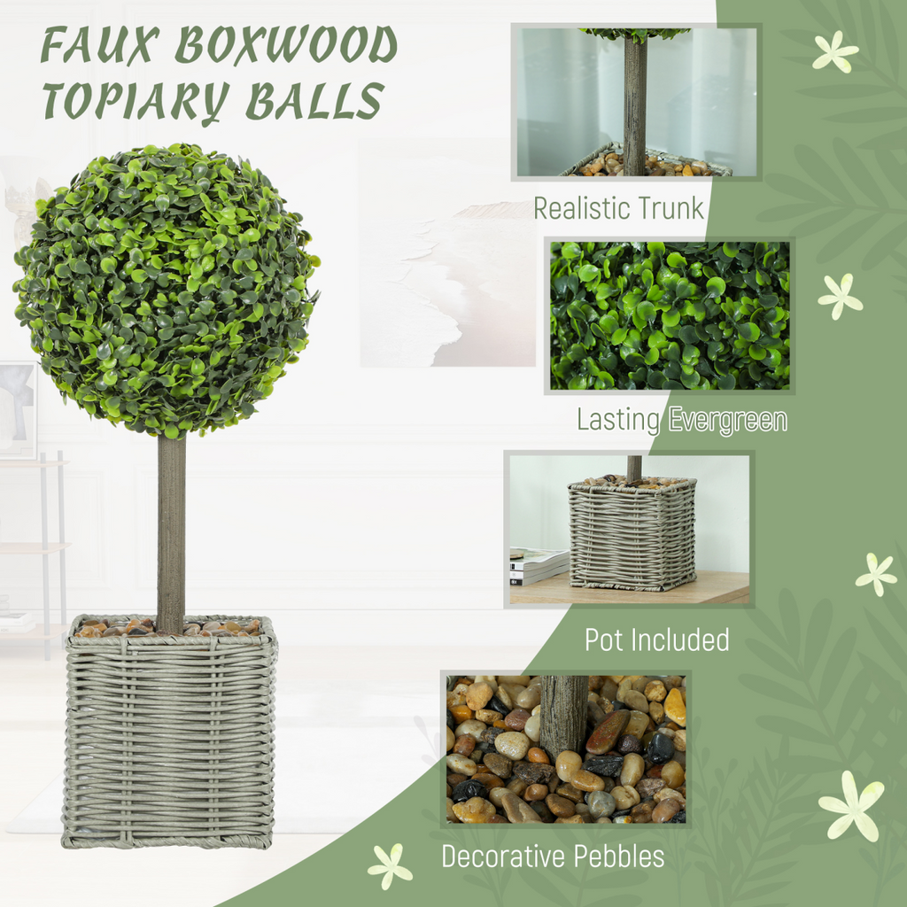 Set of 2 Artificial Boxwood Topiary Balls 50cm Green
