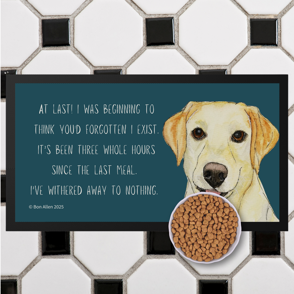 Yellow Labrador Pet Bowl Mat Starving Since Breakfast
