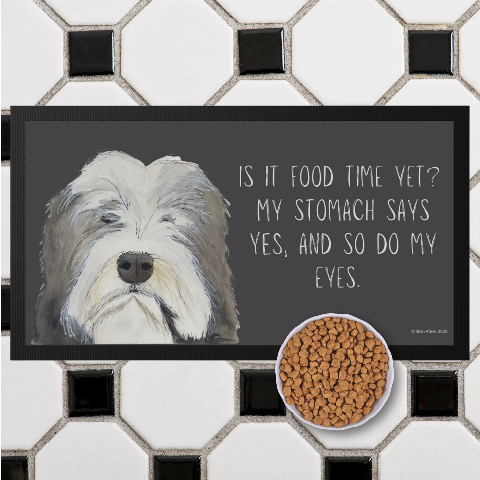 Bearded Collie Pet Bowl Mat Is It Food Time Yet Edition