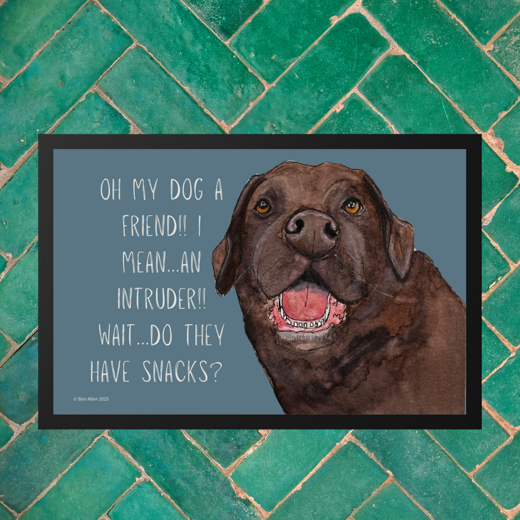 Chocolate Labrador Welcome Mat Friend or Intruder or Snack Delivery