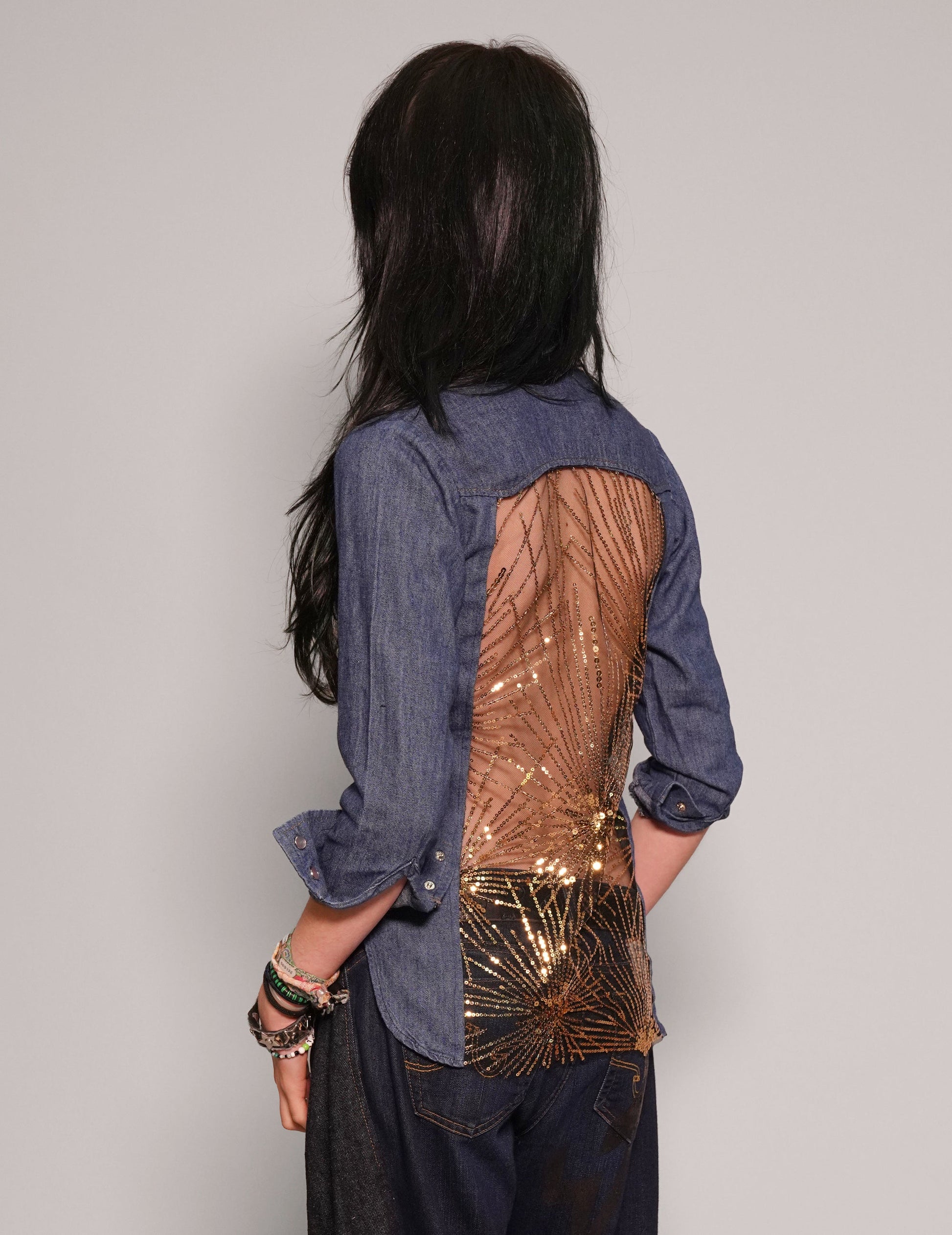 Party Back Shirt Slim Fit Gold Star Sequin