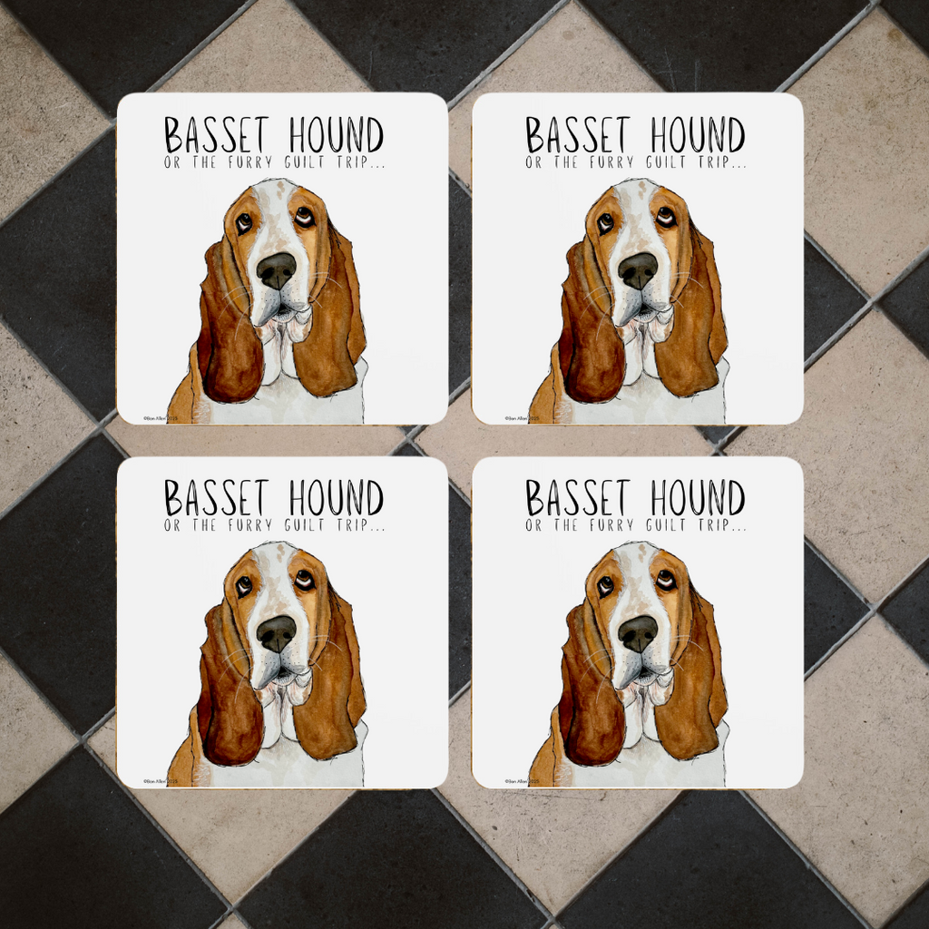Basset Hound Guilt Trip Coasters Set of 4
