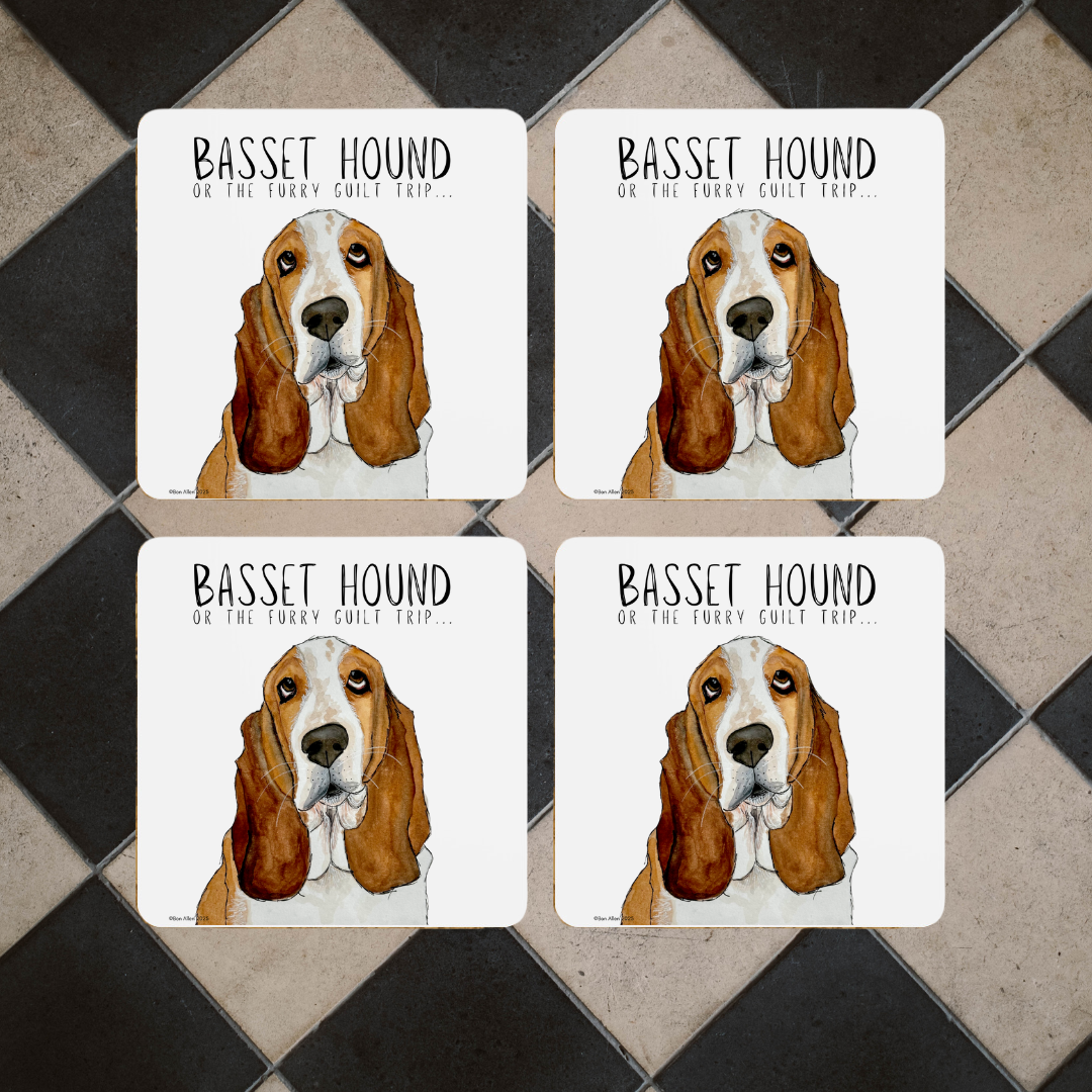 Basset Hound Guilt Trip Coasters Set of 4