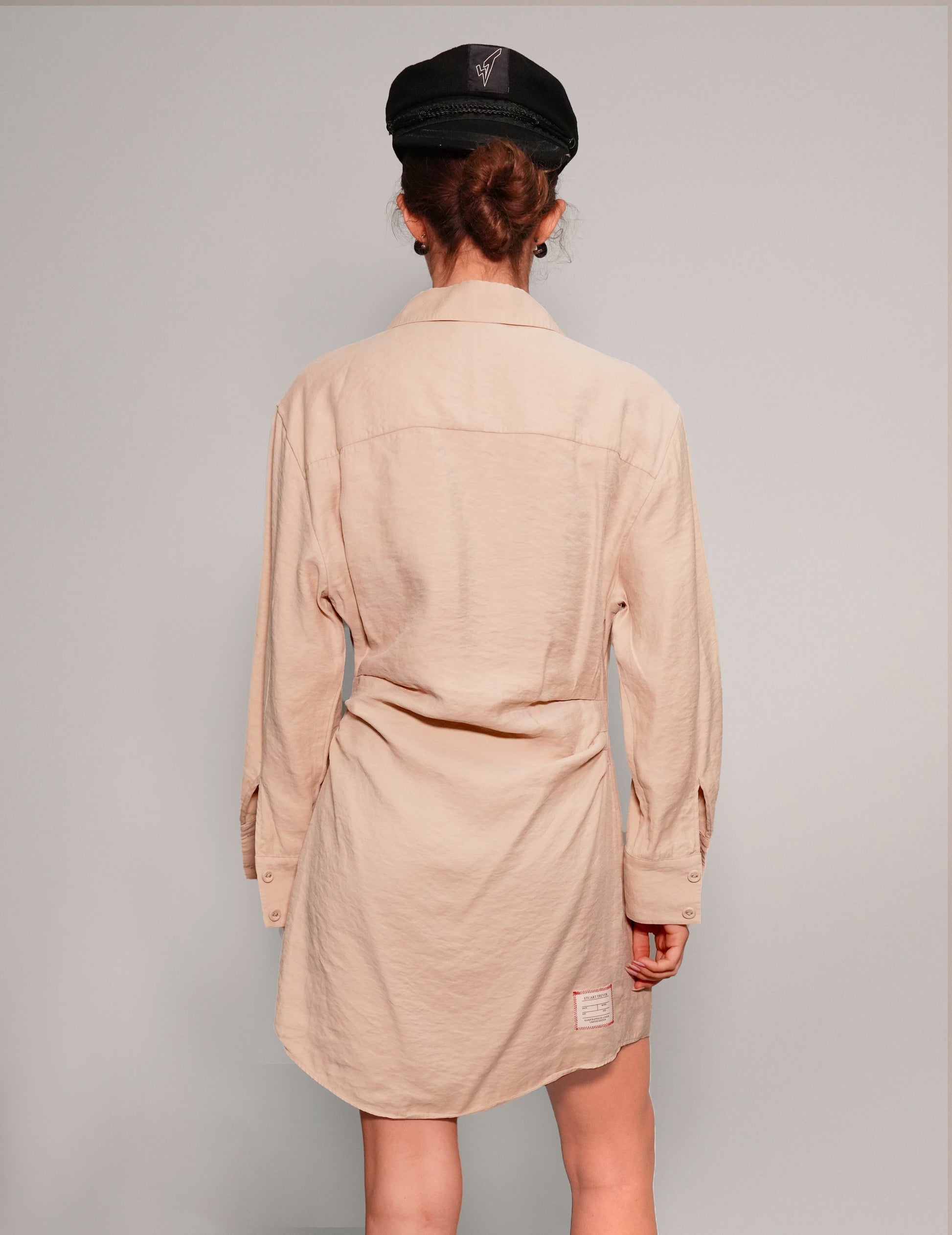 Draped Beige Modal Dress with Adjustable Waist