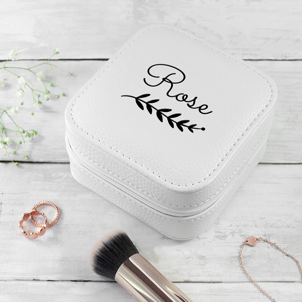 Personalised White Travel Jewellery Case with Wreath Design