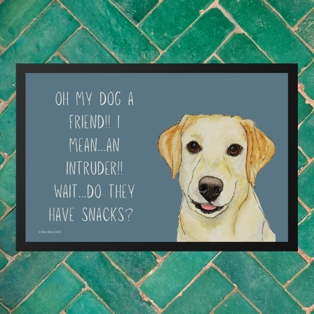 Yellow Labrador Welcome Mat Friend or Intruder or Snack Delivery