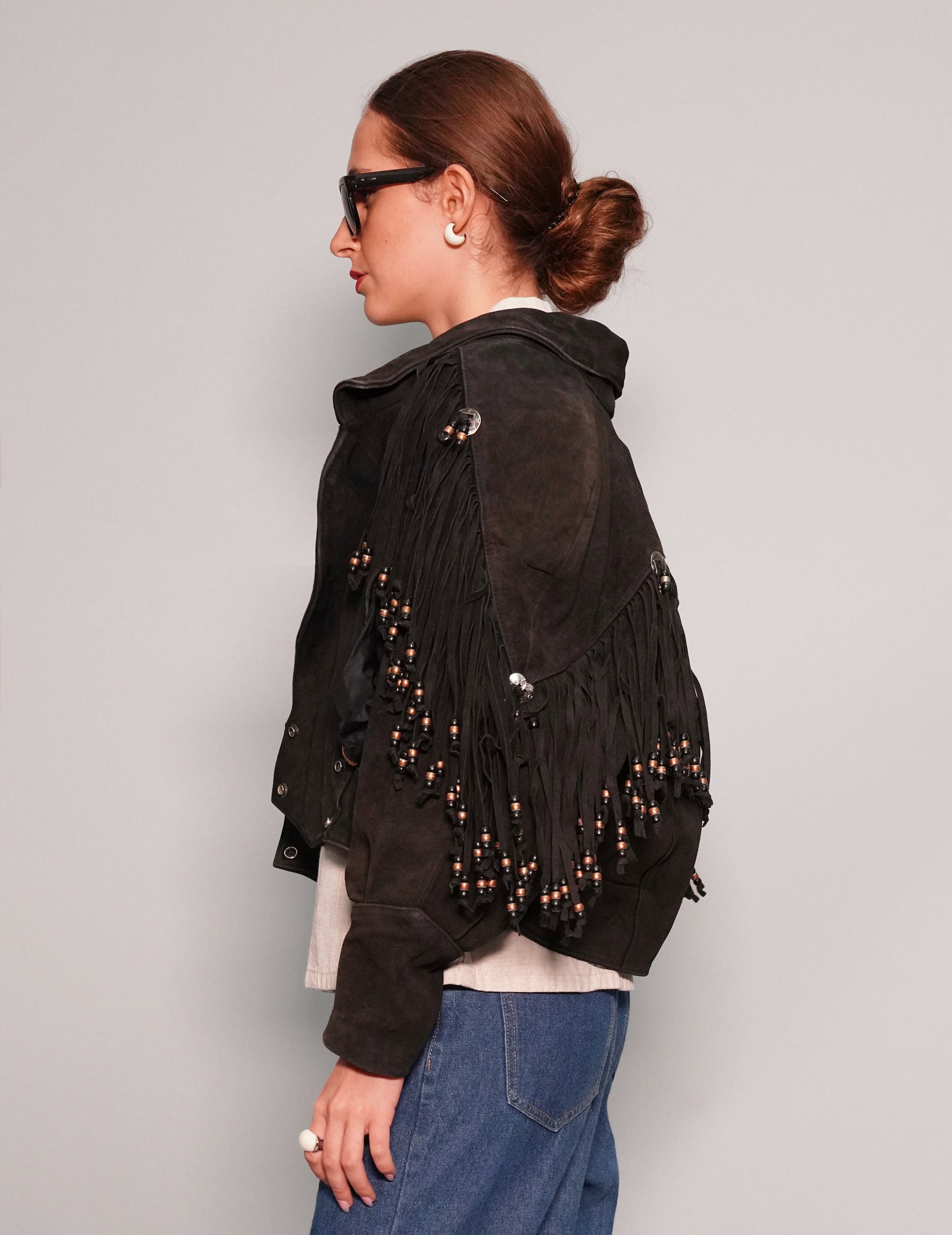 Black Beaded Cowgirl Leather Jacket
