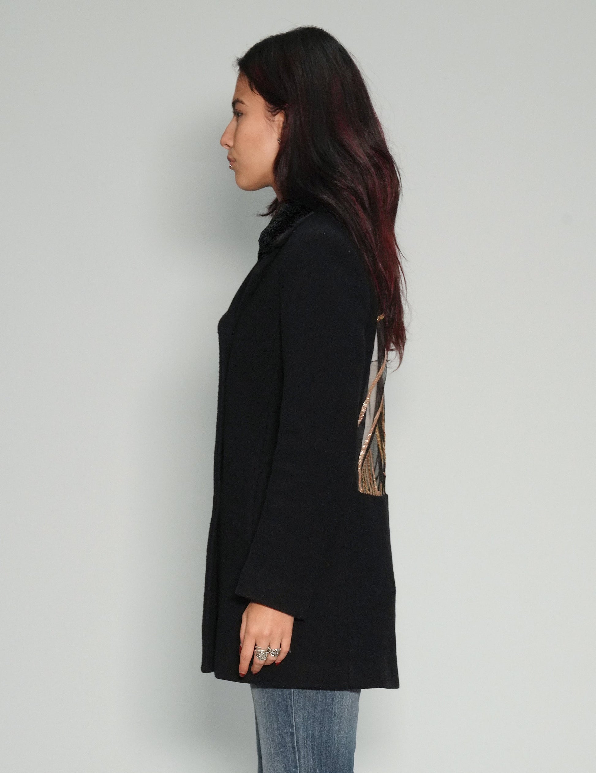 Party Back Blazer Jacket in Gold Sequin and Black