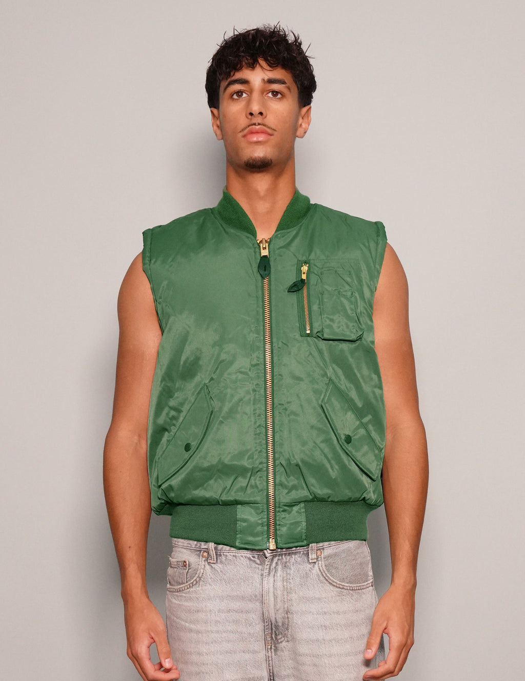 Vintage Green Bomber Gilet Reversible