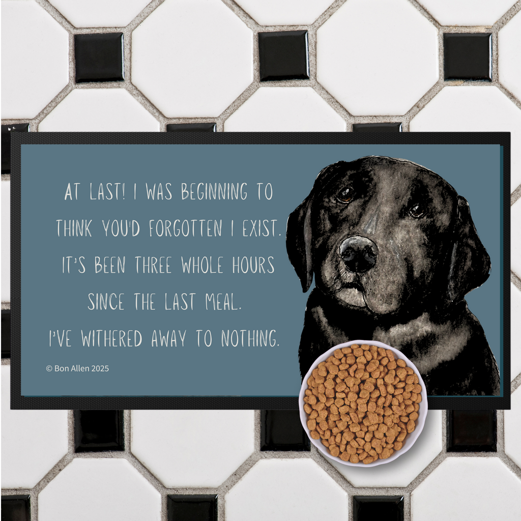 Black Labrador Starving Since Breakfast Pet Bowl Mat