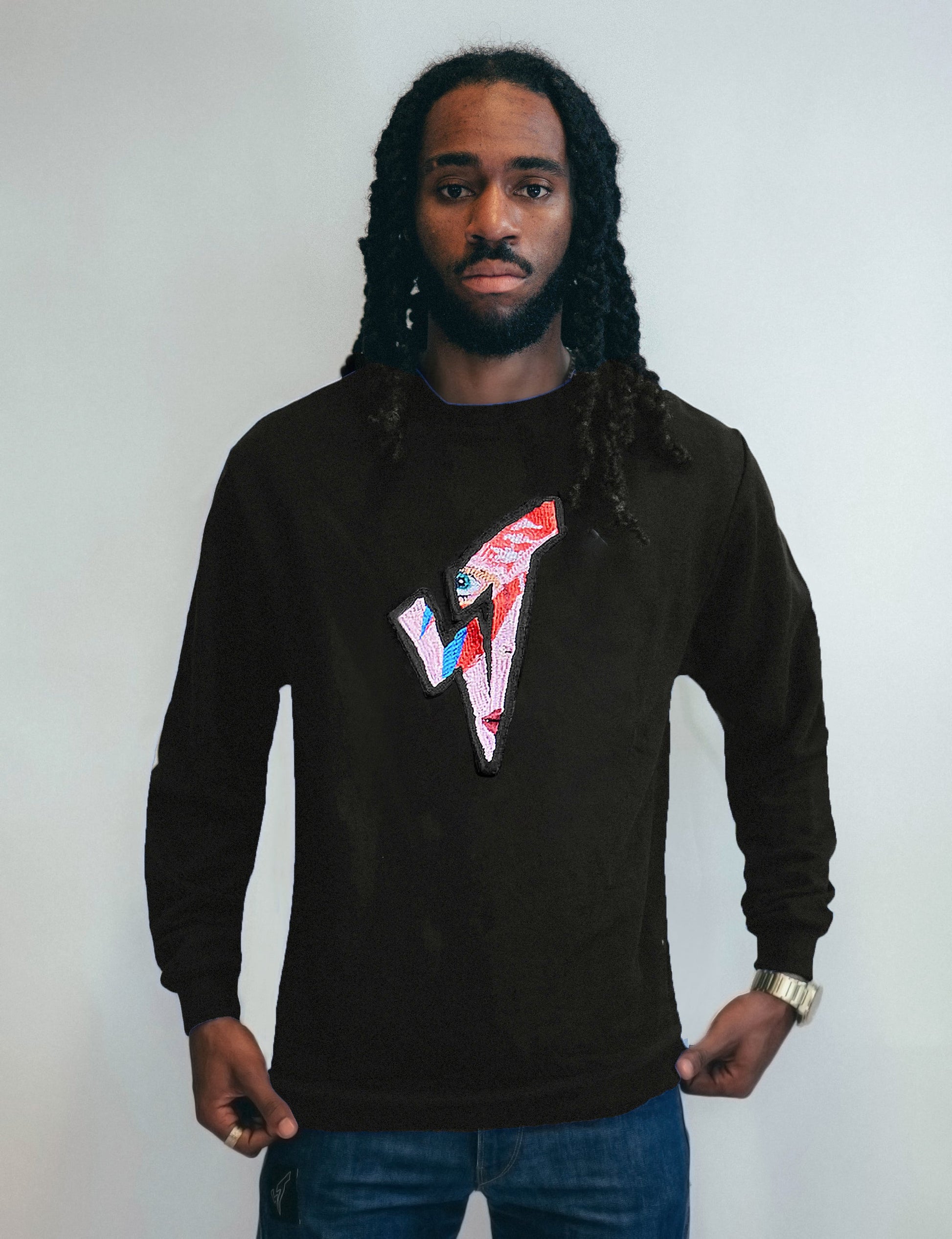 Aladdin Sane Long Sleeve Logo Tee in Black