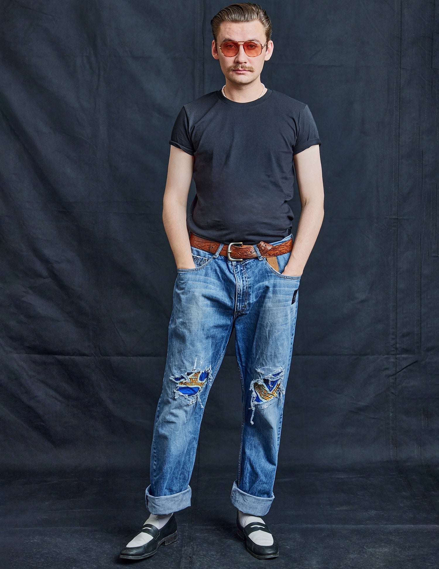 Multi Print Distressed Jeans