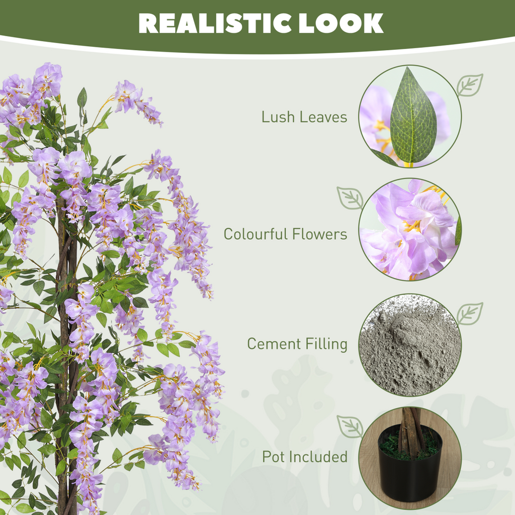 Artificial Wisteria Flower Plant 180cm Purple with 756 Leaves