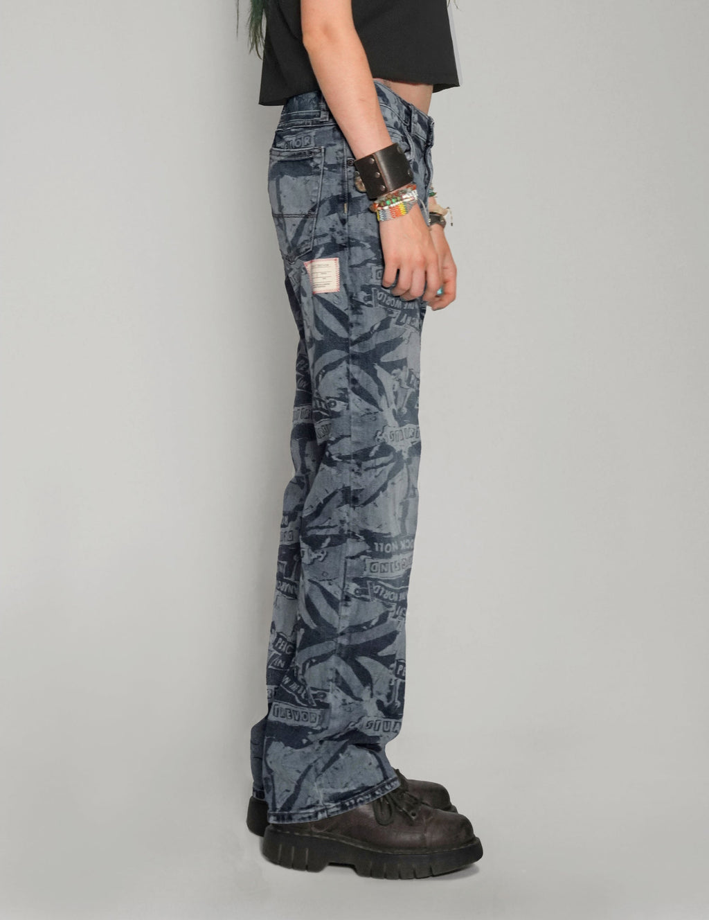 Peace Laser Print Jeans in Indigo