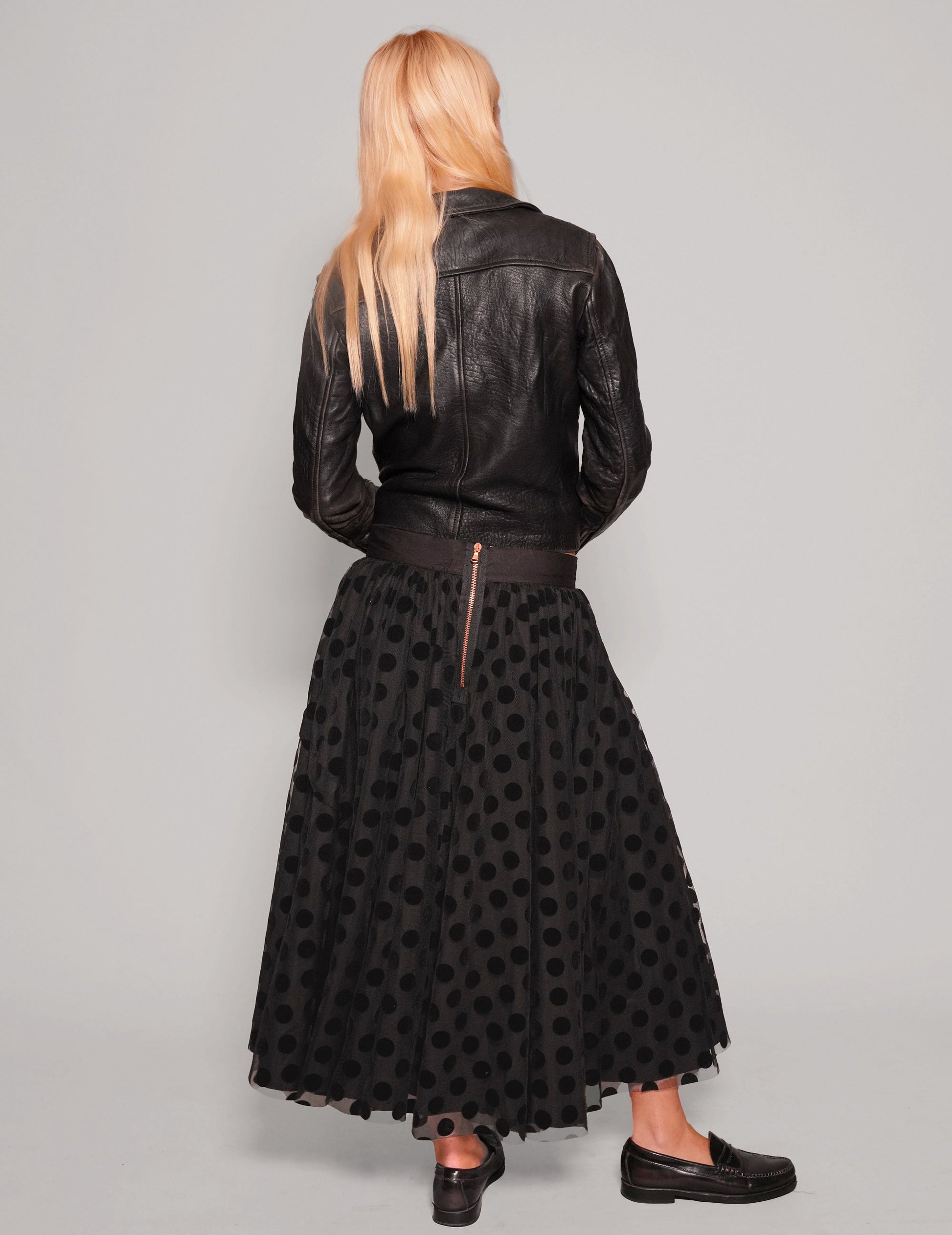 Black Polka Dot Mesh Maxi Skirt