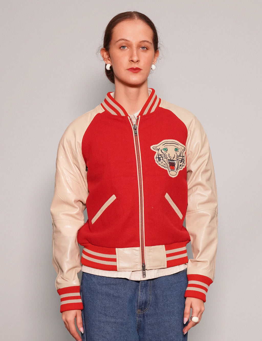 Varsity Bomber Jacket in Red