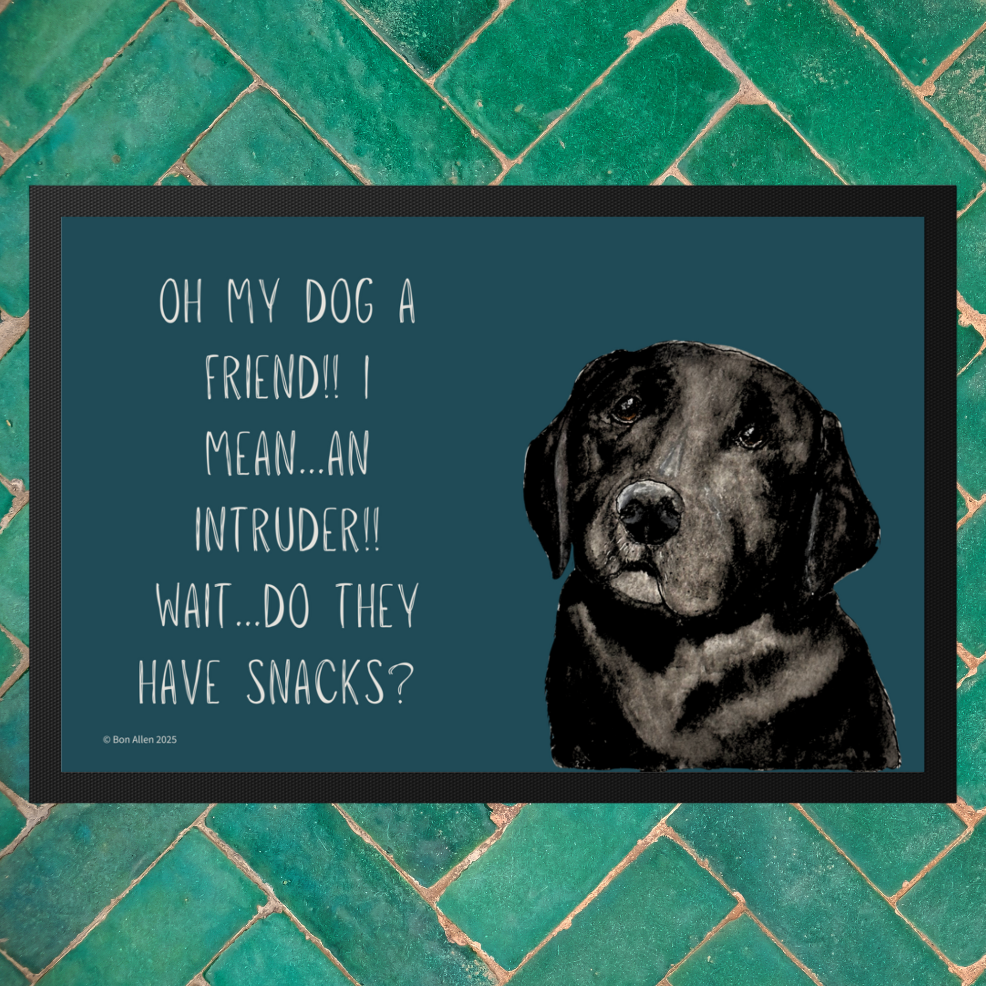 Black Labrador Welcome Mat Friend or Intruder or Snack Delivery