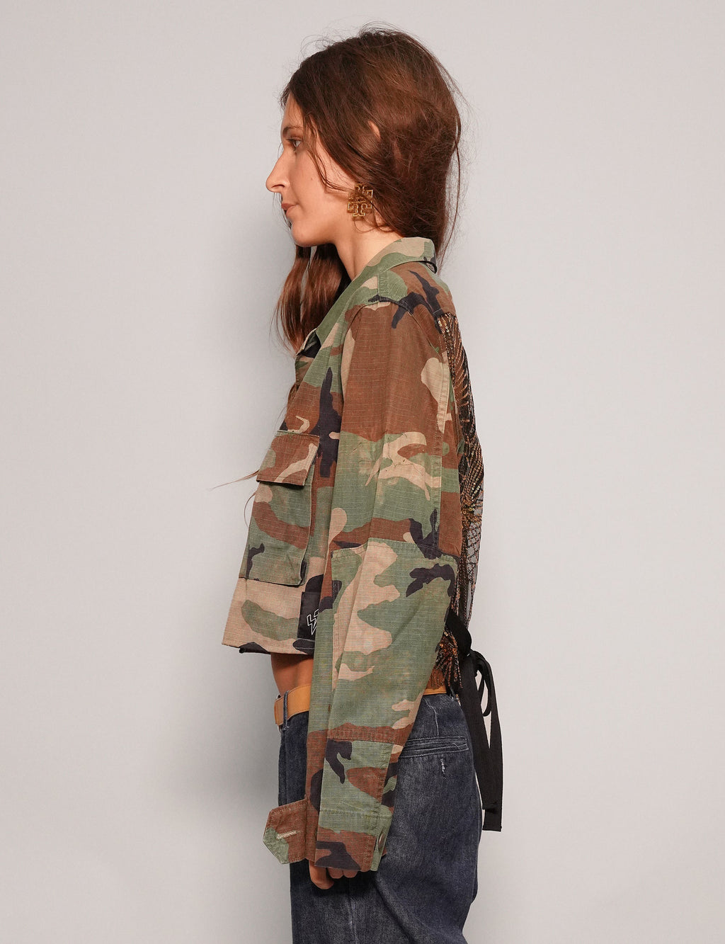 Cropped Party Back Shirt Black Sequin Camo