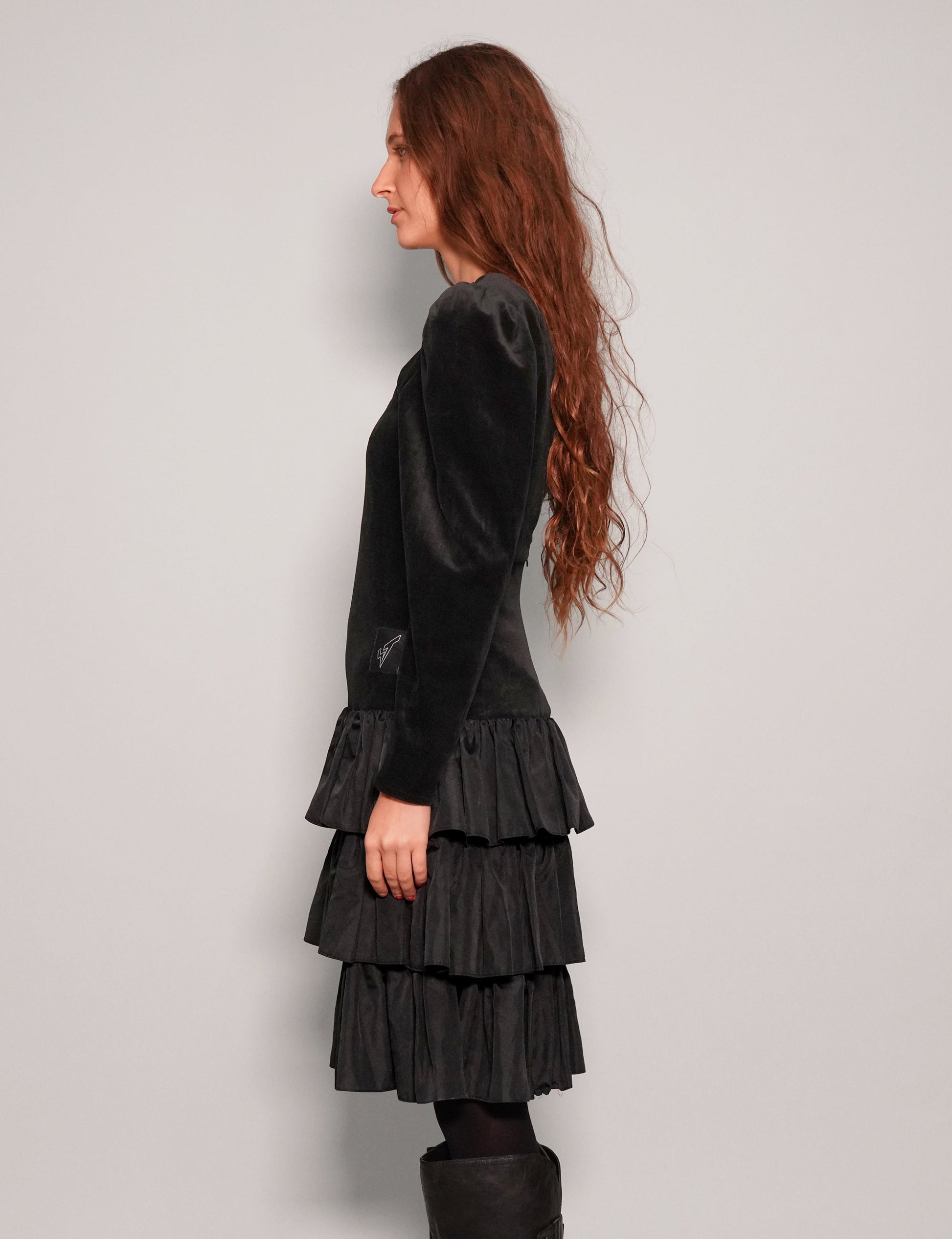 Vintage Dusk Black Velvet Dress with Back Zip