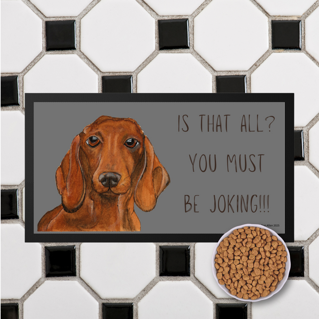 Dachshund Dining Drama Hilarious Pet Bowl Mat