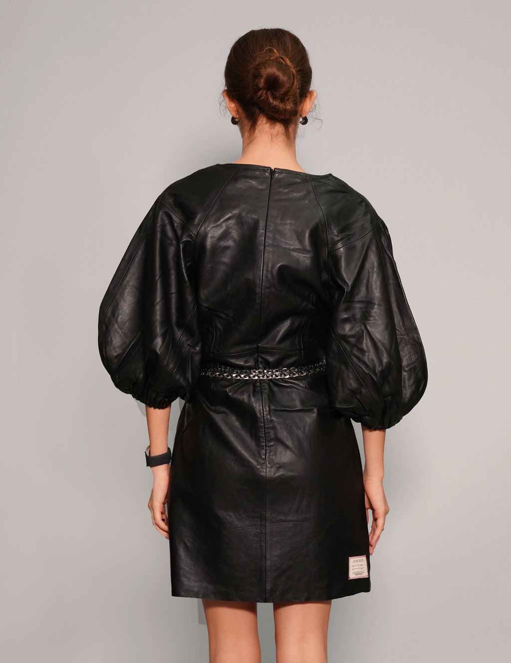 Puff Sleeve Leather Dress