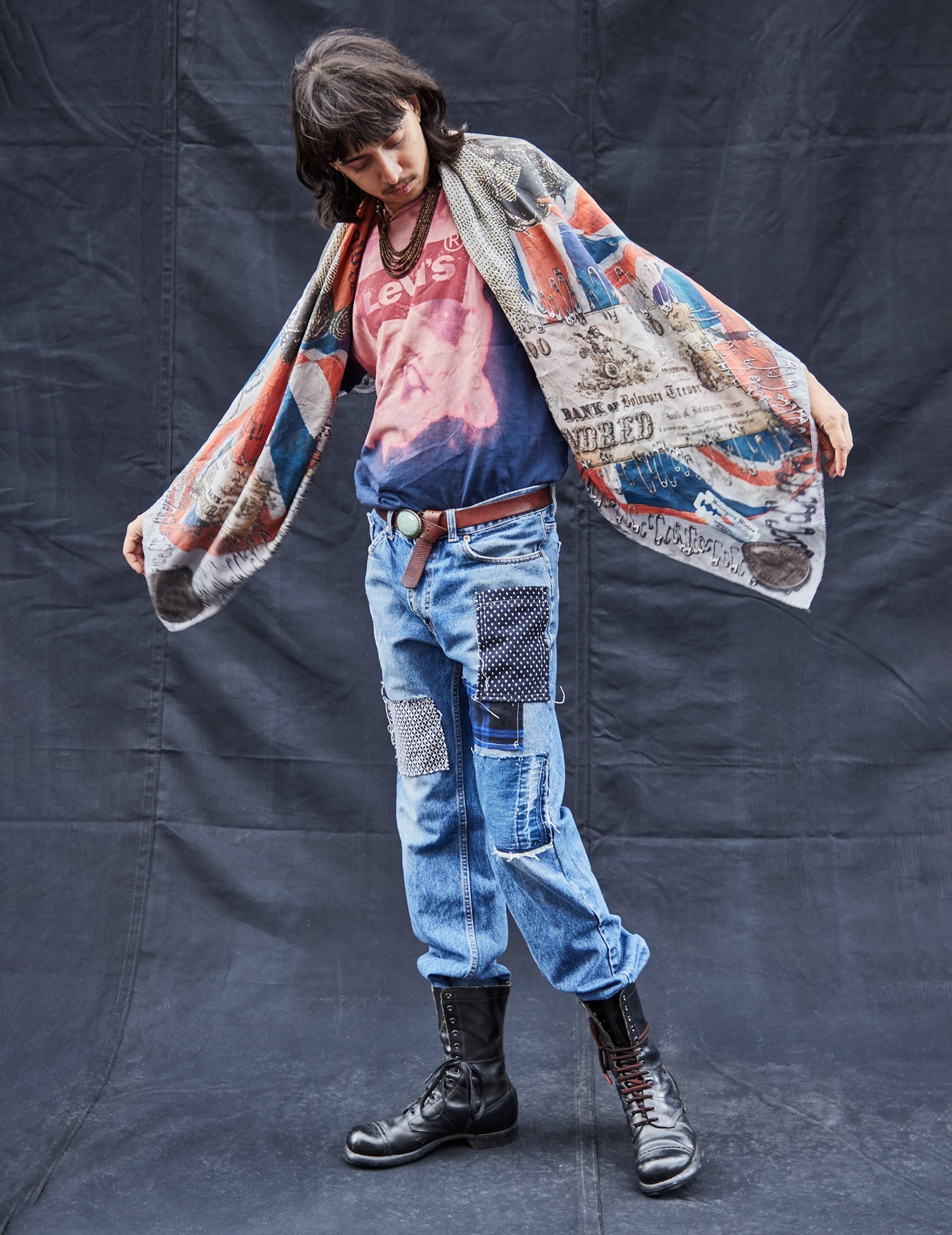 Customised Patched Denim Jeans with Hand Stitched Shibori Details