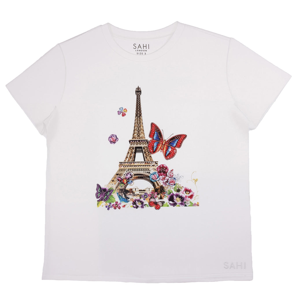 Cotton Eiffel Tower Printed and Embroidered T-Shirt