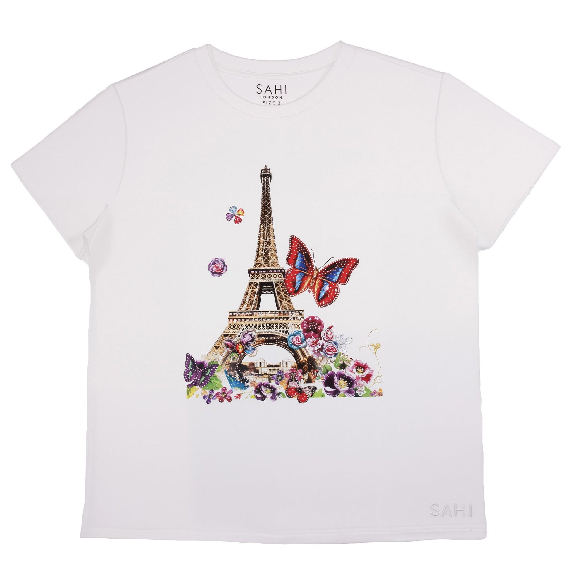 Cotton Eiffel Tower Printed and Embroidered T-Shirt