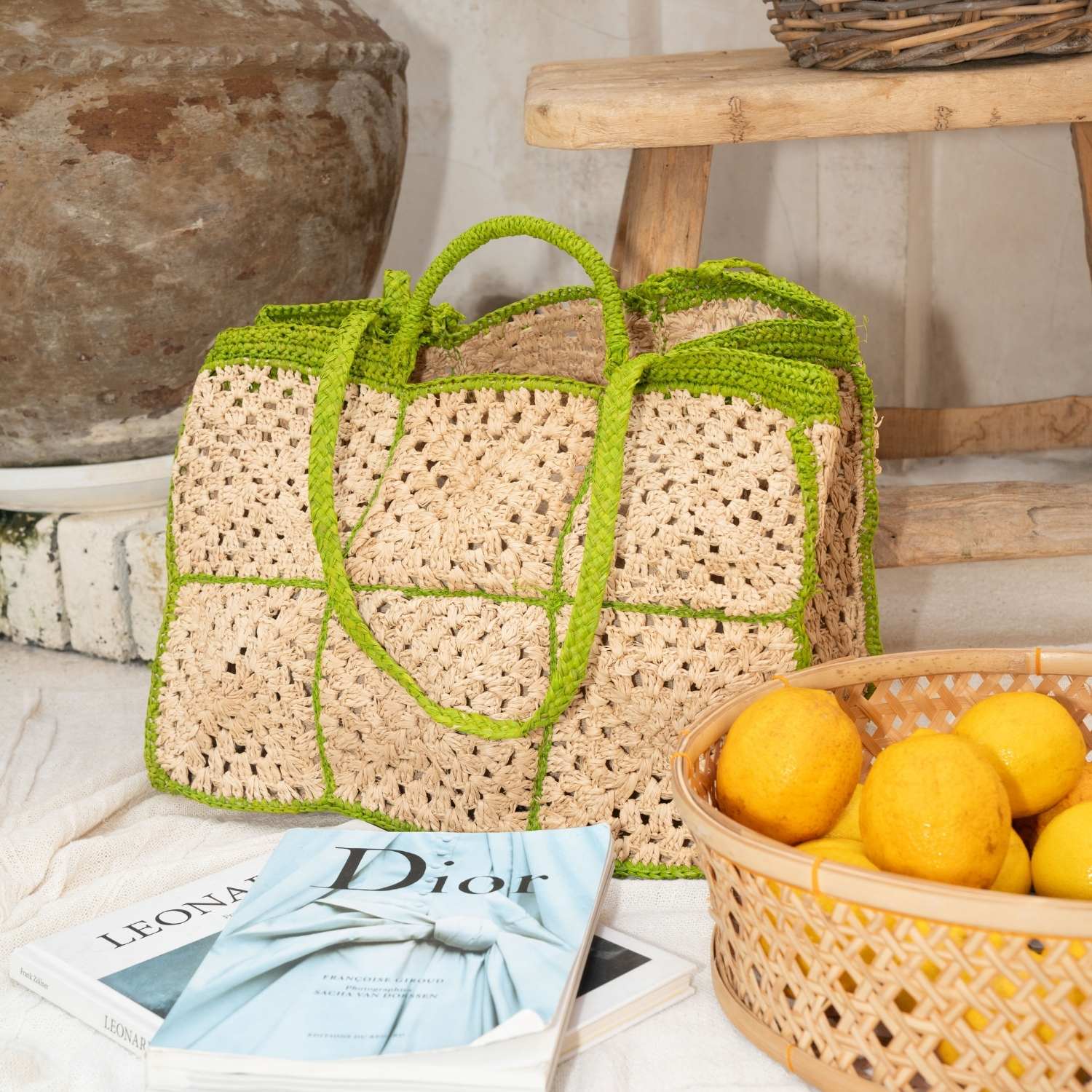 Raffia Tote Bag in Natural Weave