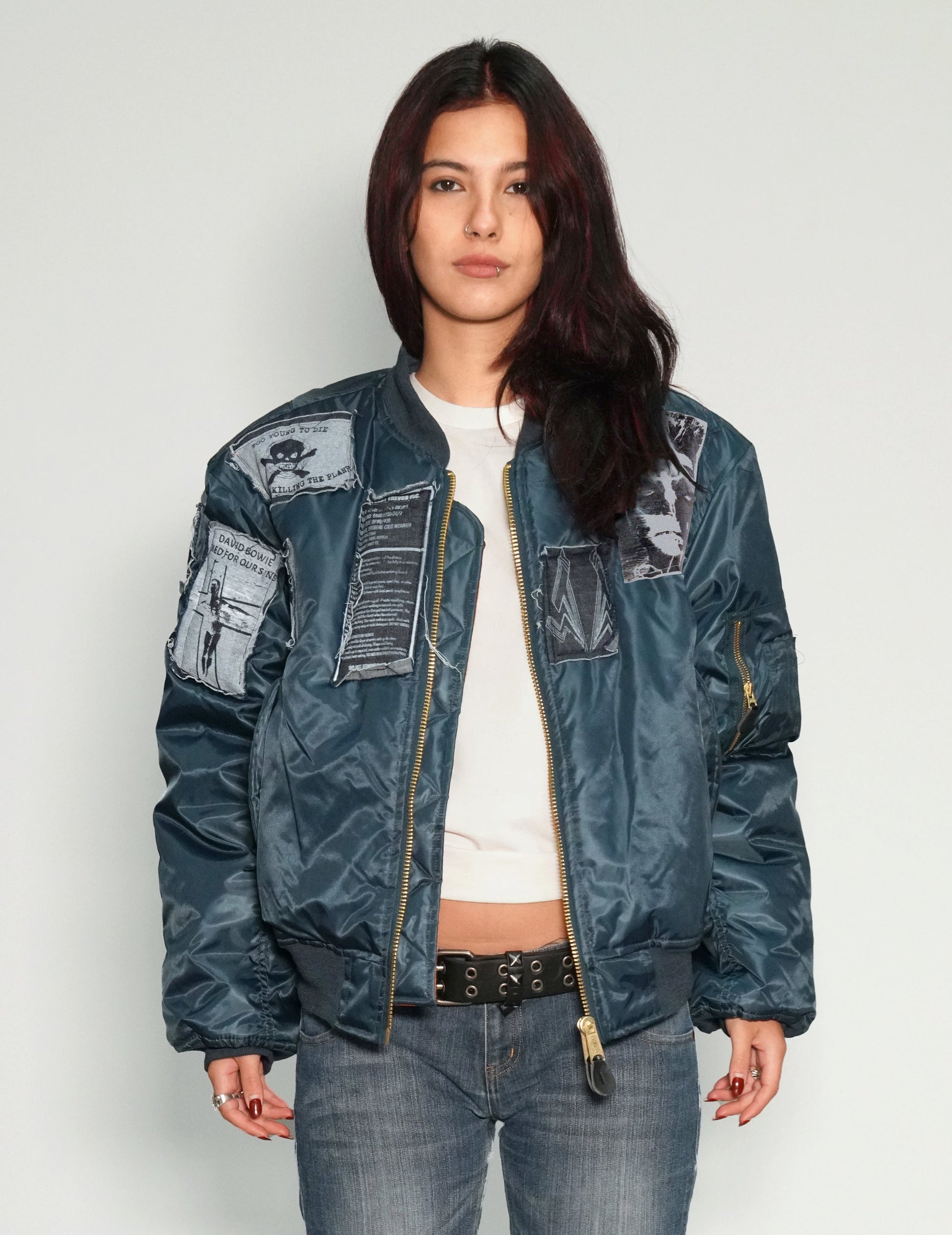 Navy MA1 Bomber Jacket with Patches
