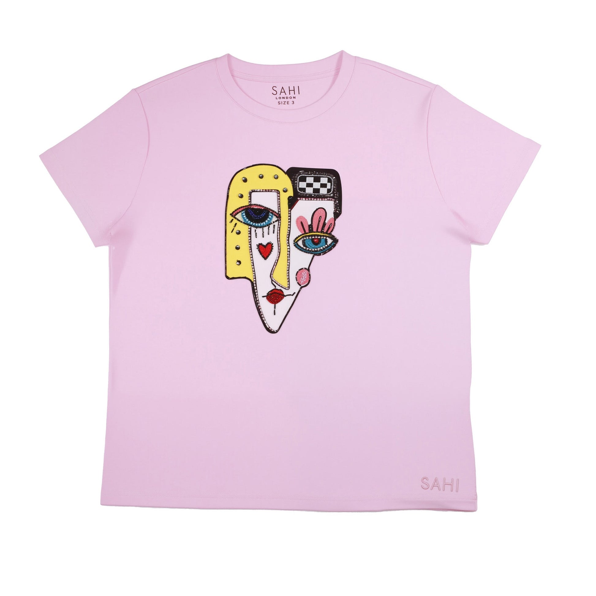 Face Printed and Sequence Embroidered T-Shirt in White