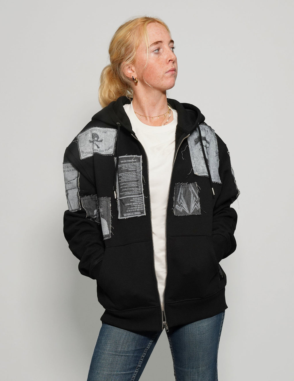 Multipatch Zip Hoodie in Black