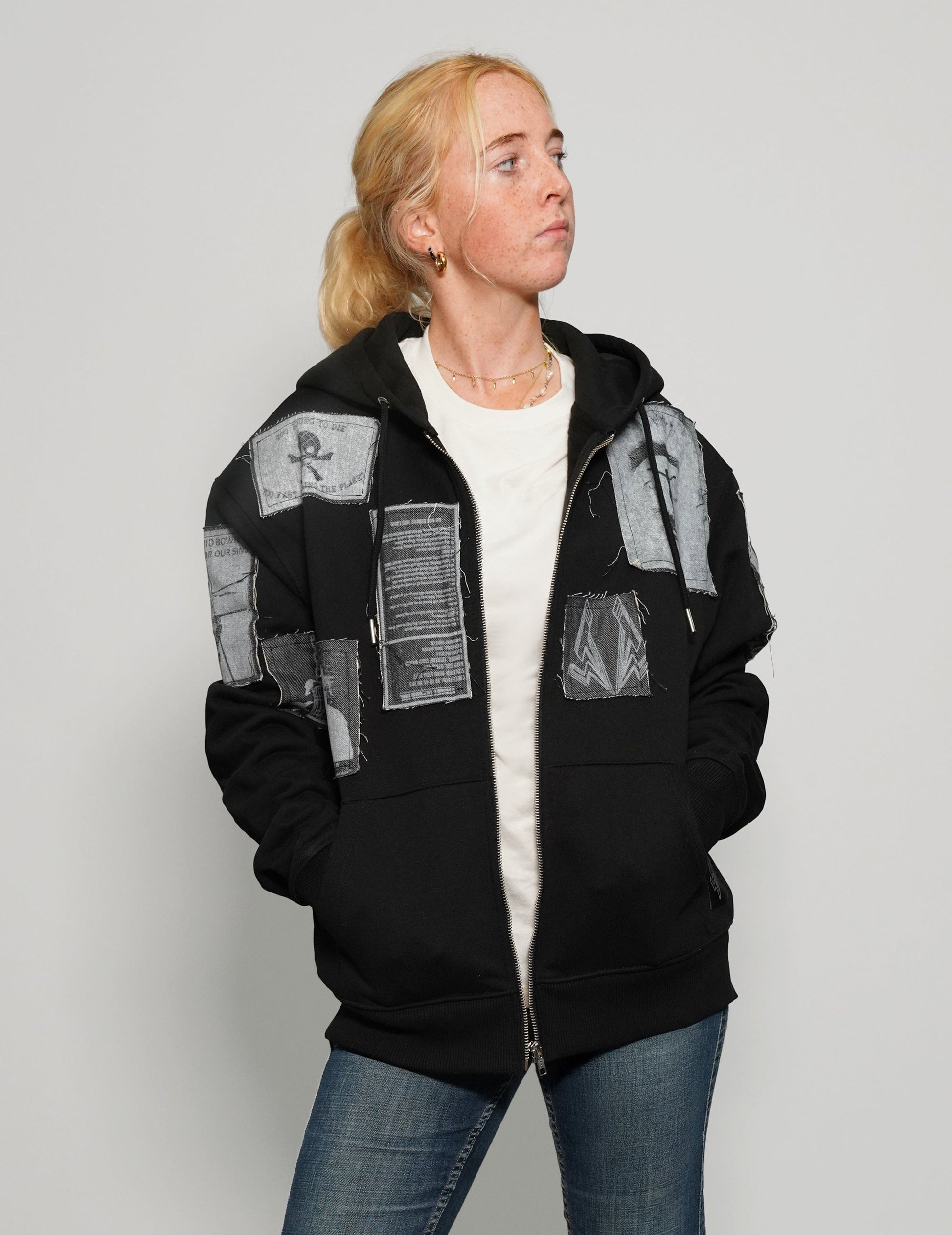 Multipatch Zip Hoodie in Black