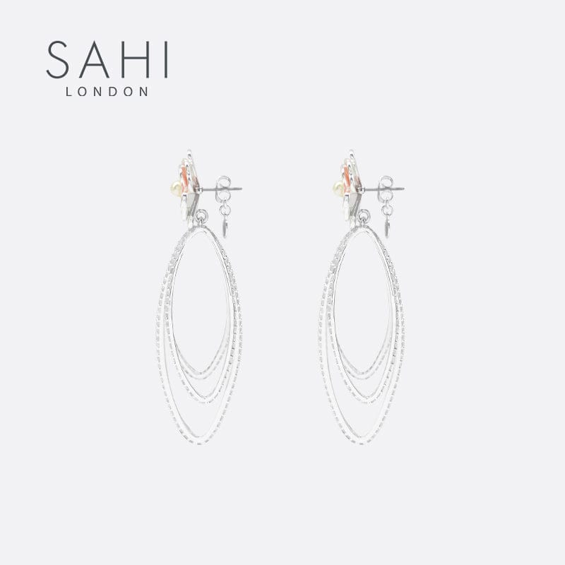 Gold Enameled Camellia Bear Dangling Earrings