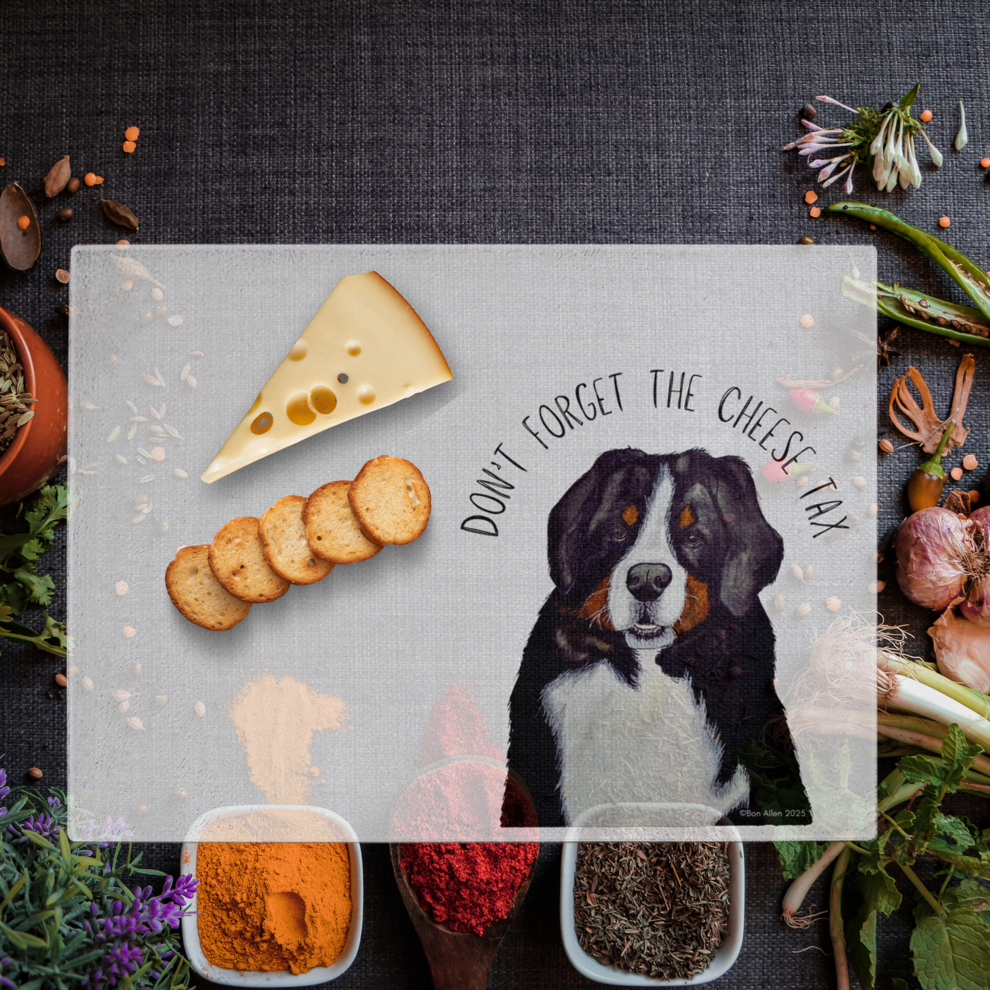 Bernese Mountain Dog Glass Chopping Board