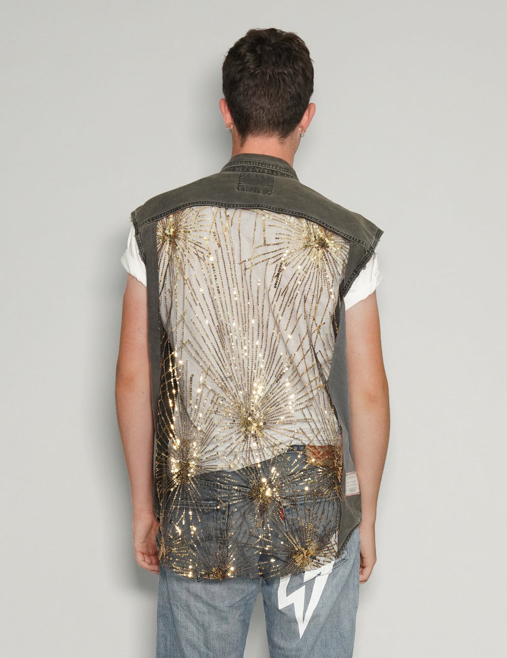 Vintage Denim Vest with Gold Party Back