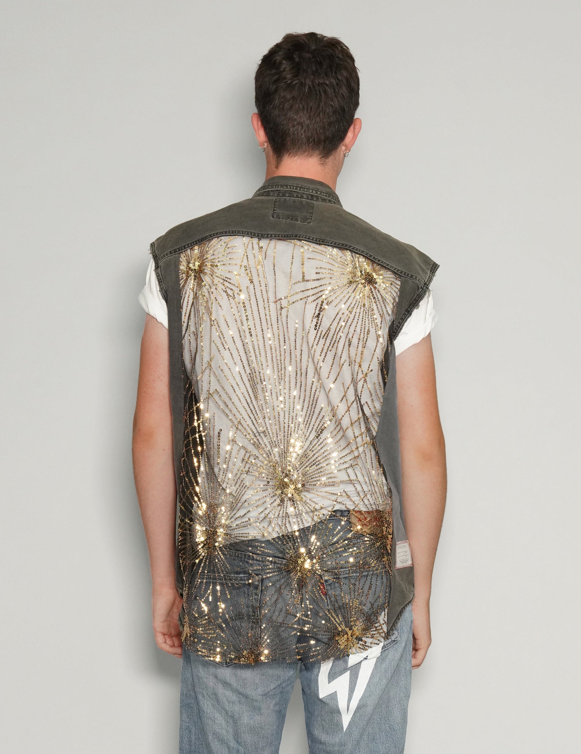 Vintage Denim Vest with Gold Party Back