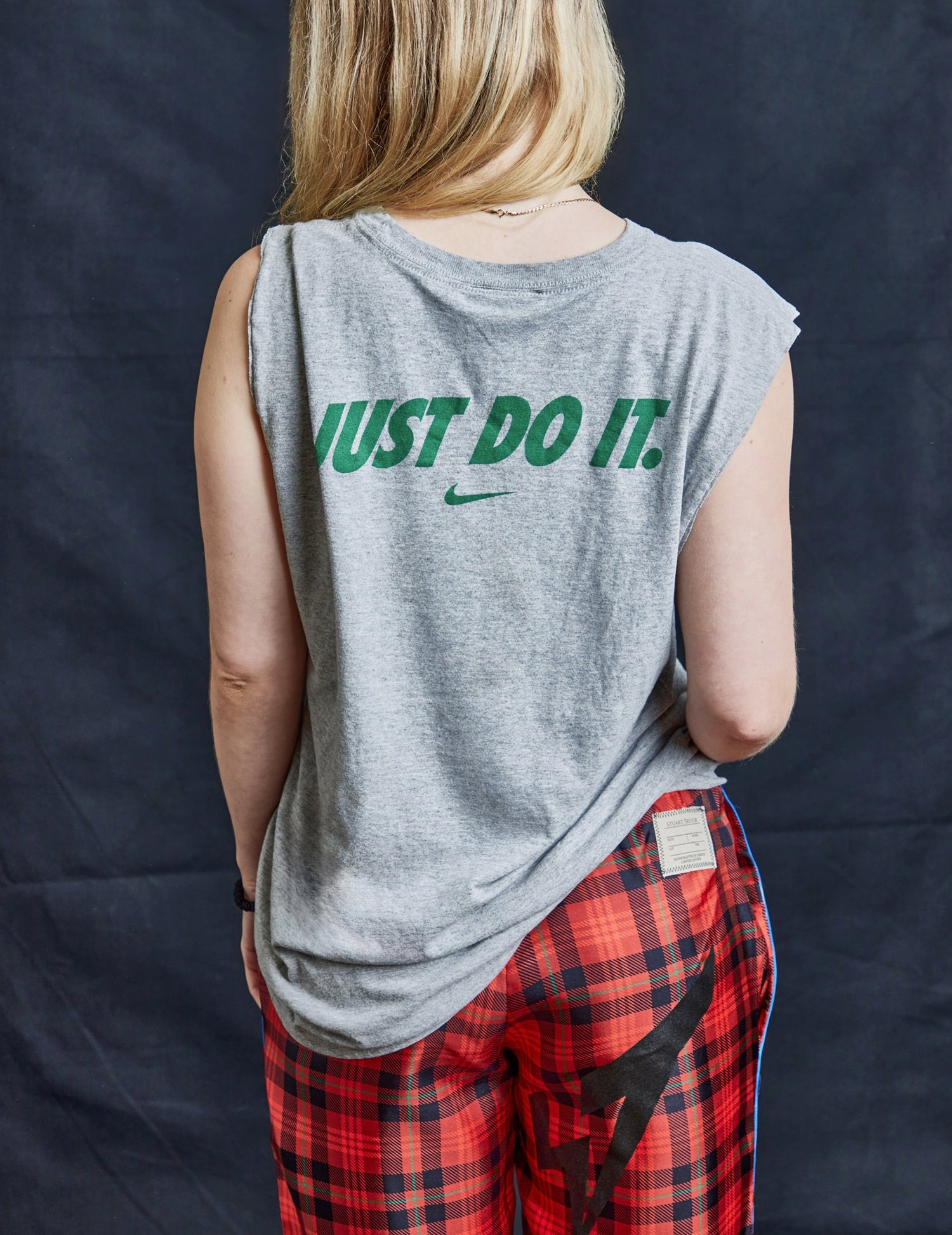 Red Silk Trousers with Neon Stripe