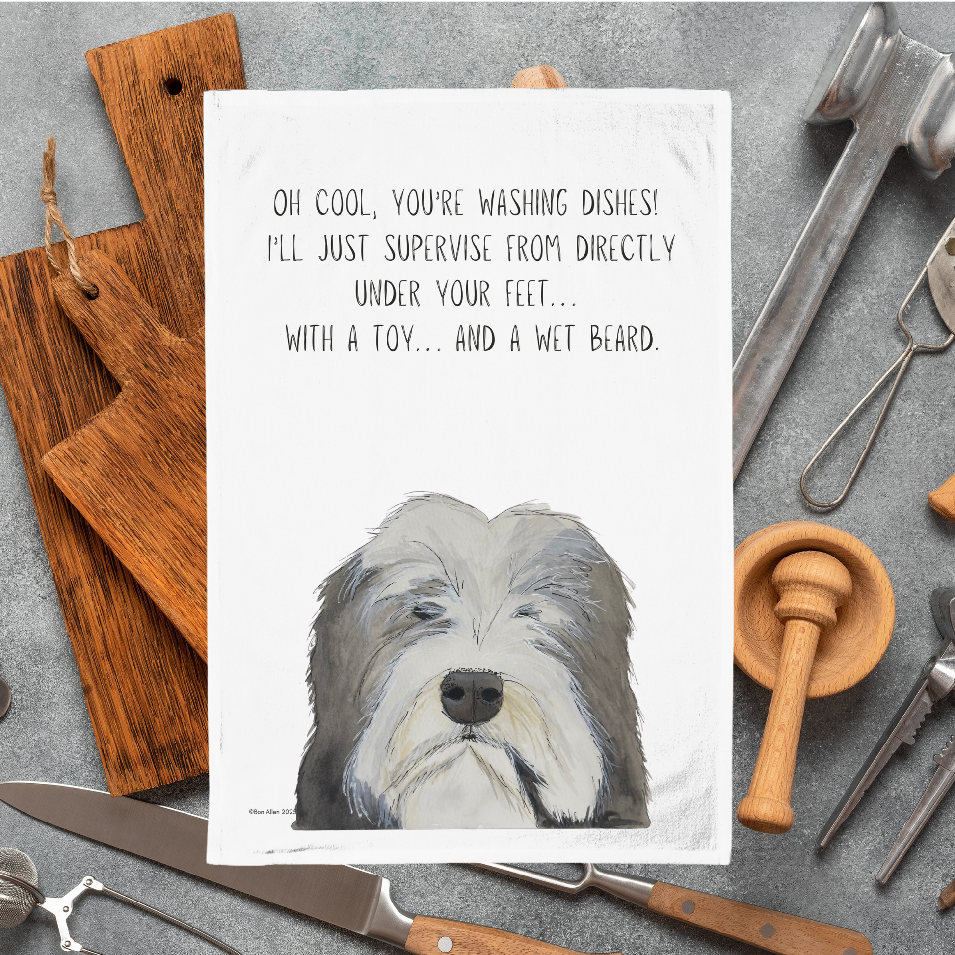 Bearded Collie Tea Towel Hairicane of Chaos and Affection