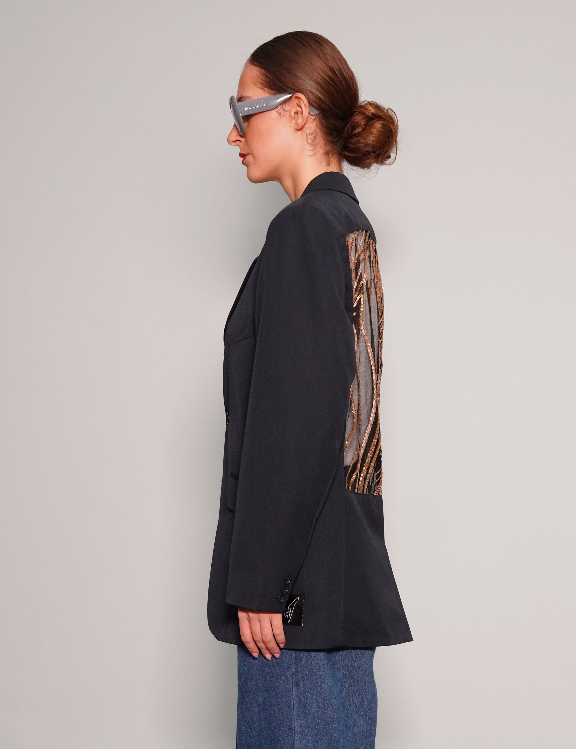 Party Back Blazer in Gold Sequin