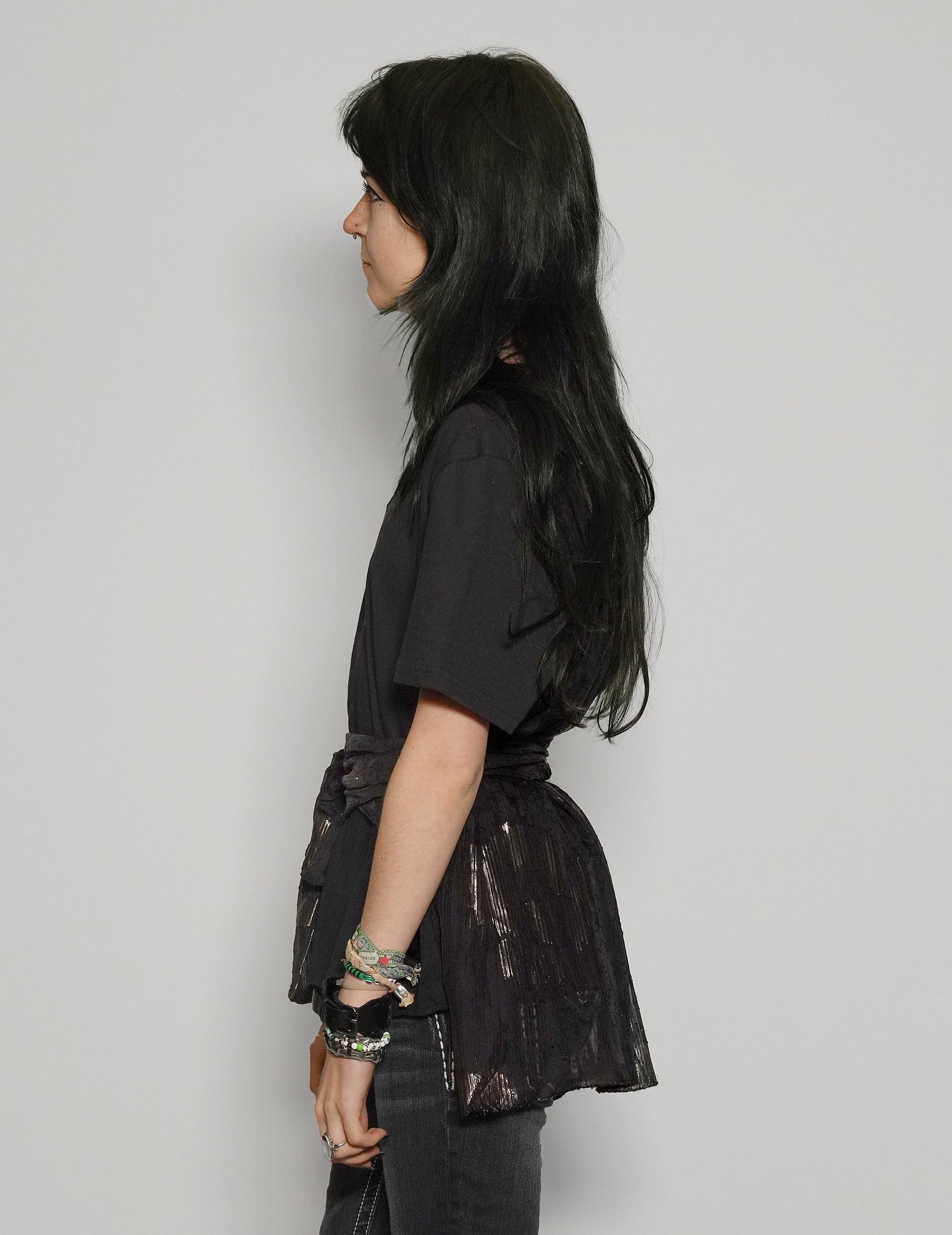 Black and Gold Cropped Party Back Tie Tee