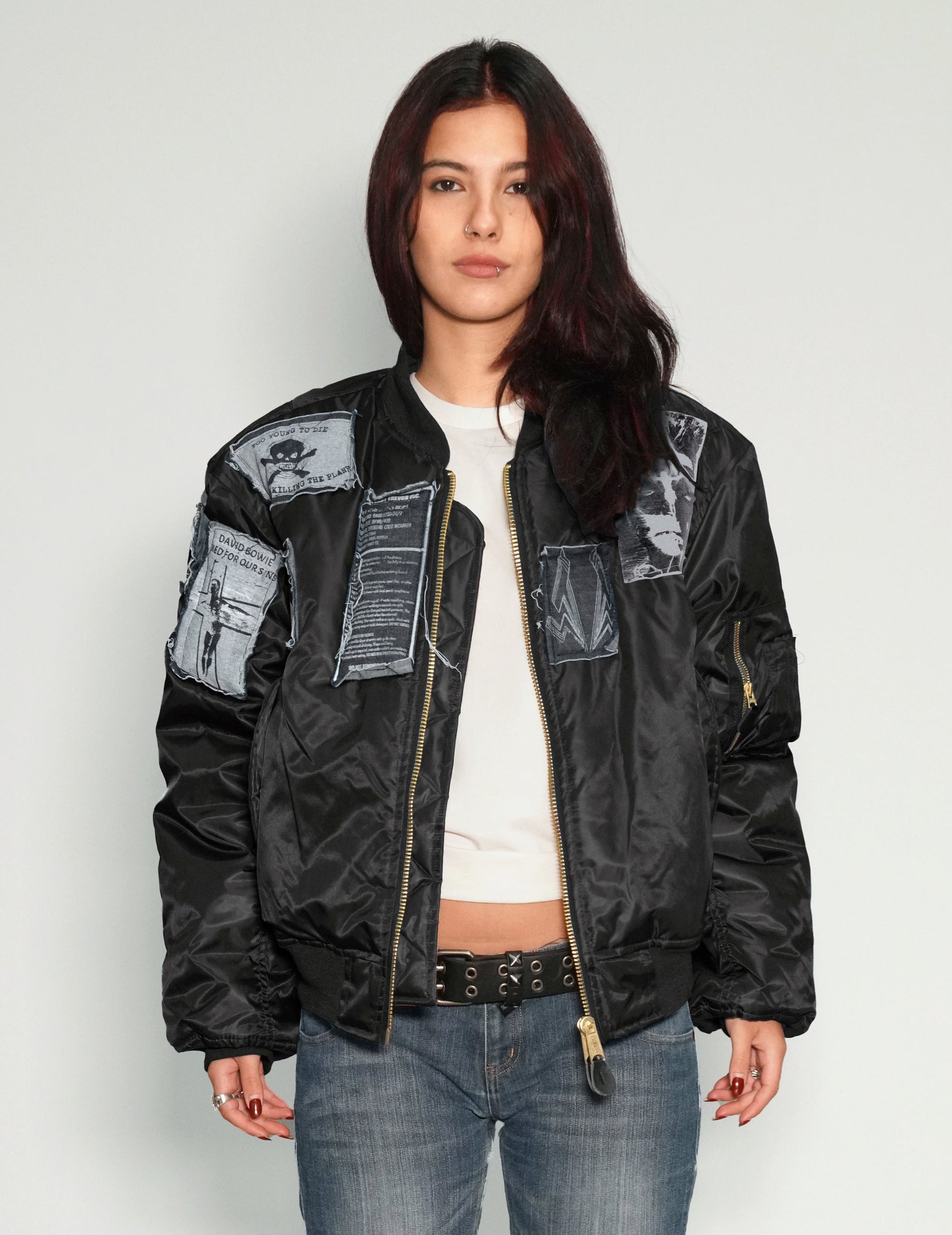 Black MA1 Bomber Jacket with Vintage Patches