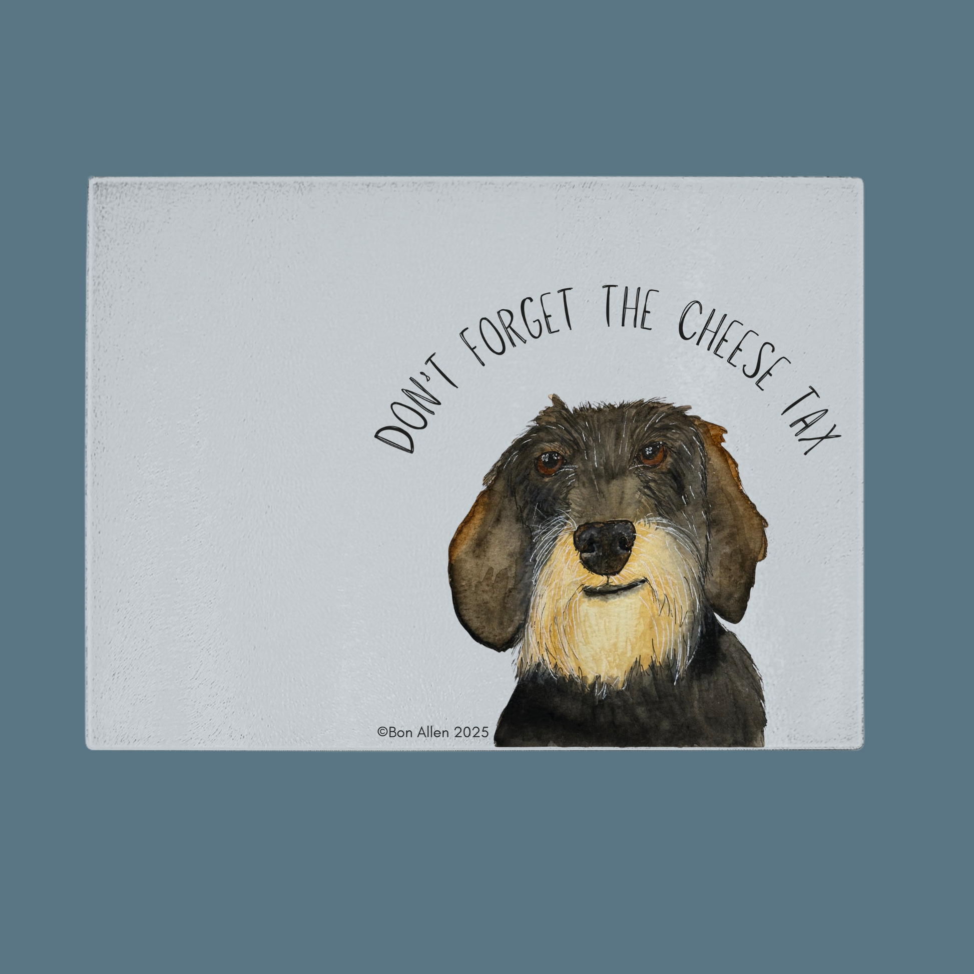 Dachshund Glass Chopping Board with Cheese Tax Design
