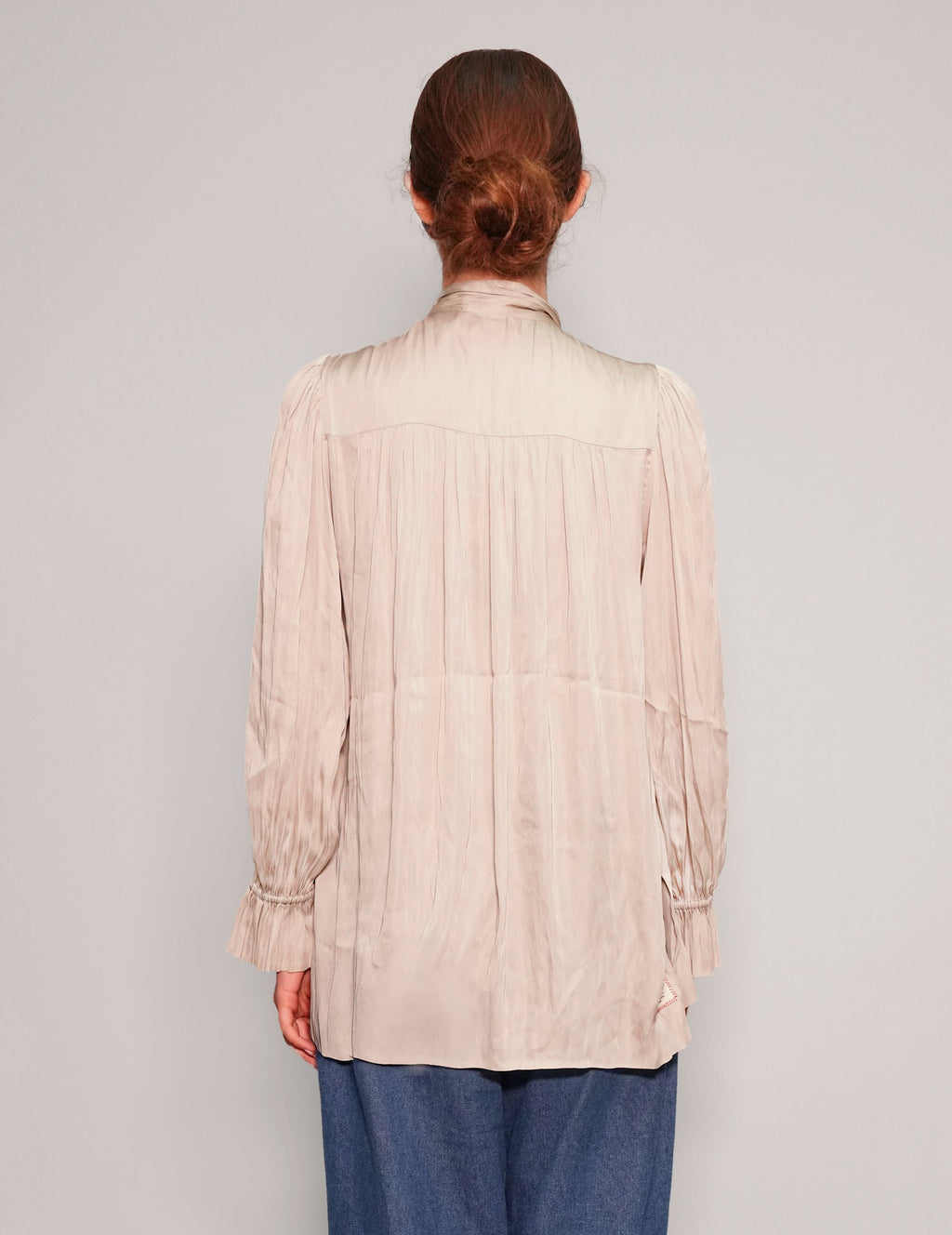 Tie Neck Blouse in Classic Multi Gather