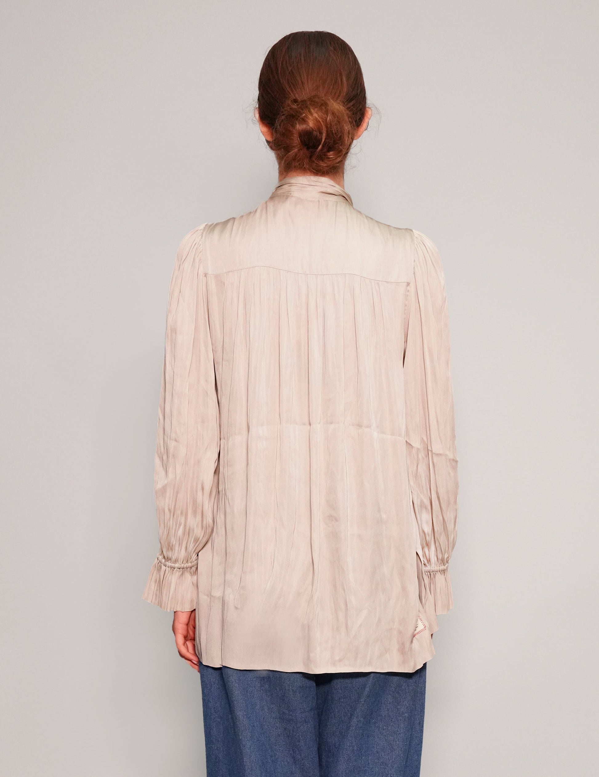 Tie Neck Blouse in Classic Multi Gather