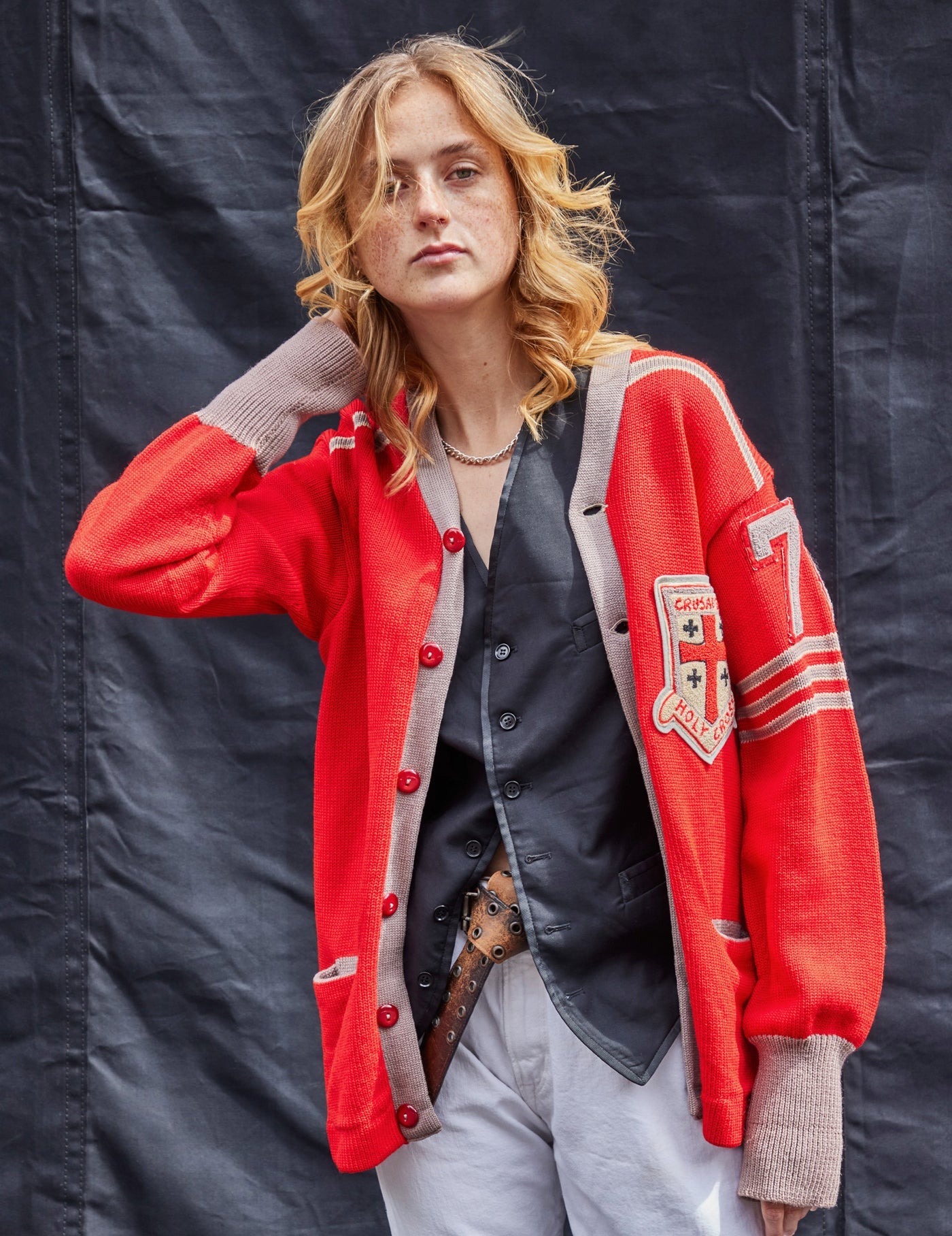 Vintage Crusader Cardigan in Jewel Red Wool