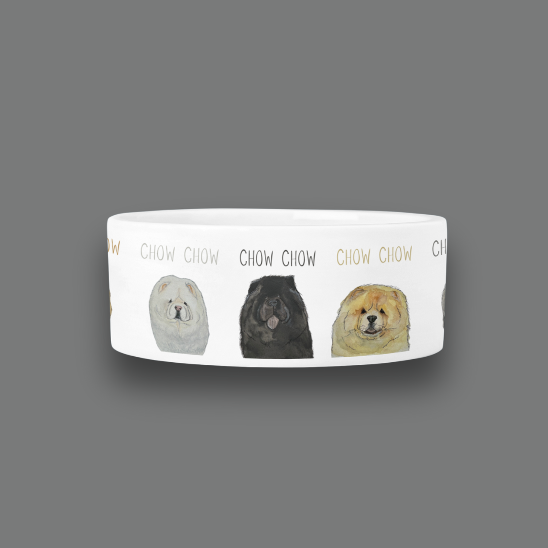 Ceramic Dog Bowl with Chow Chow Design