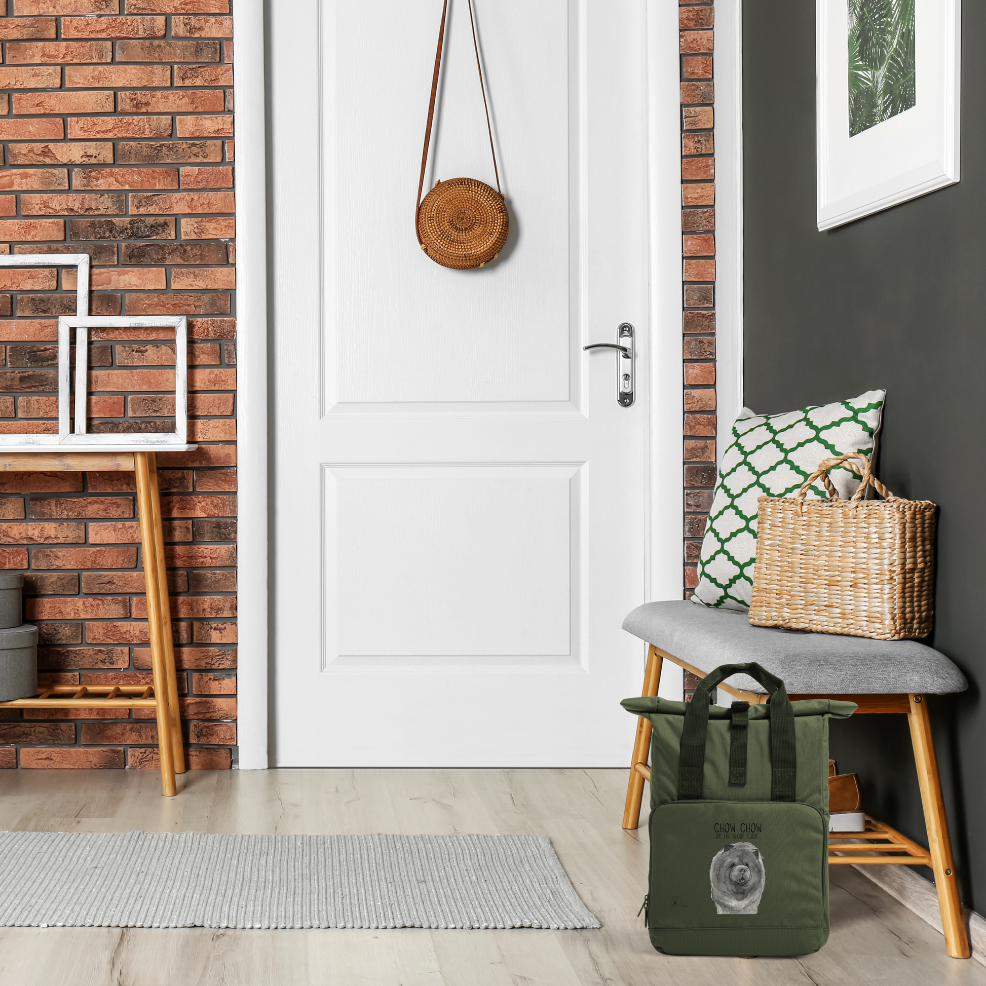 Blue Chow Chow Aloof Floof Roll Top Backpack