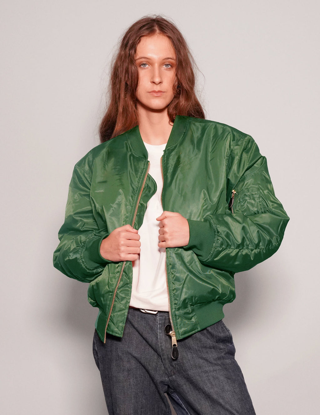 Vintage Green MA1 Bomber Jacket with Reversible Orange Lining