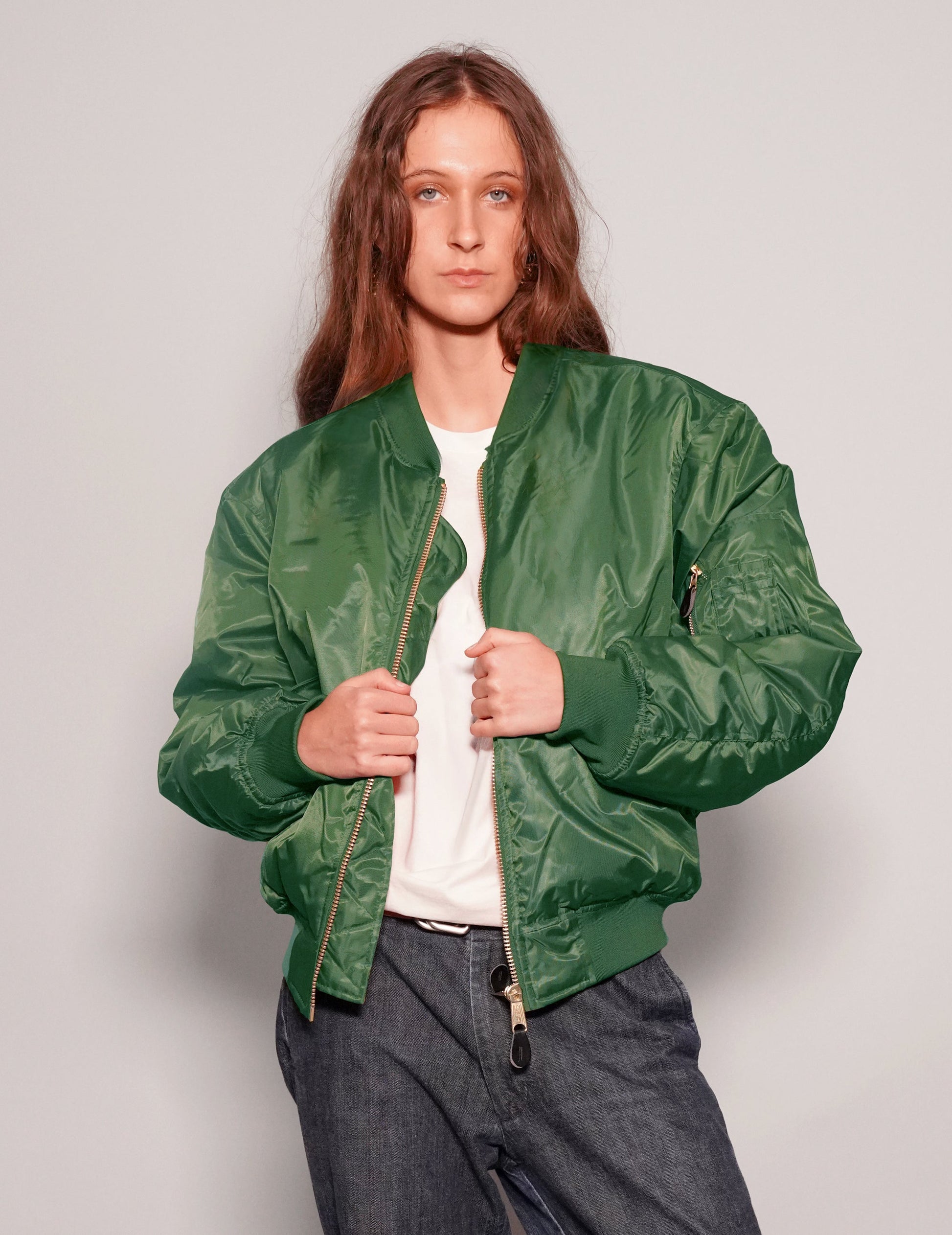 Vintage Green MA1 Bomber Jacket with Reversible Orange Lining